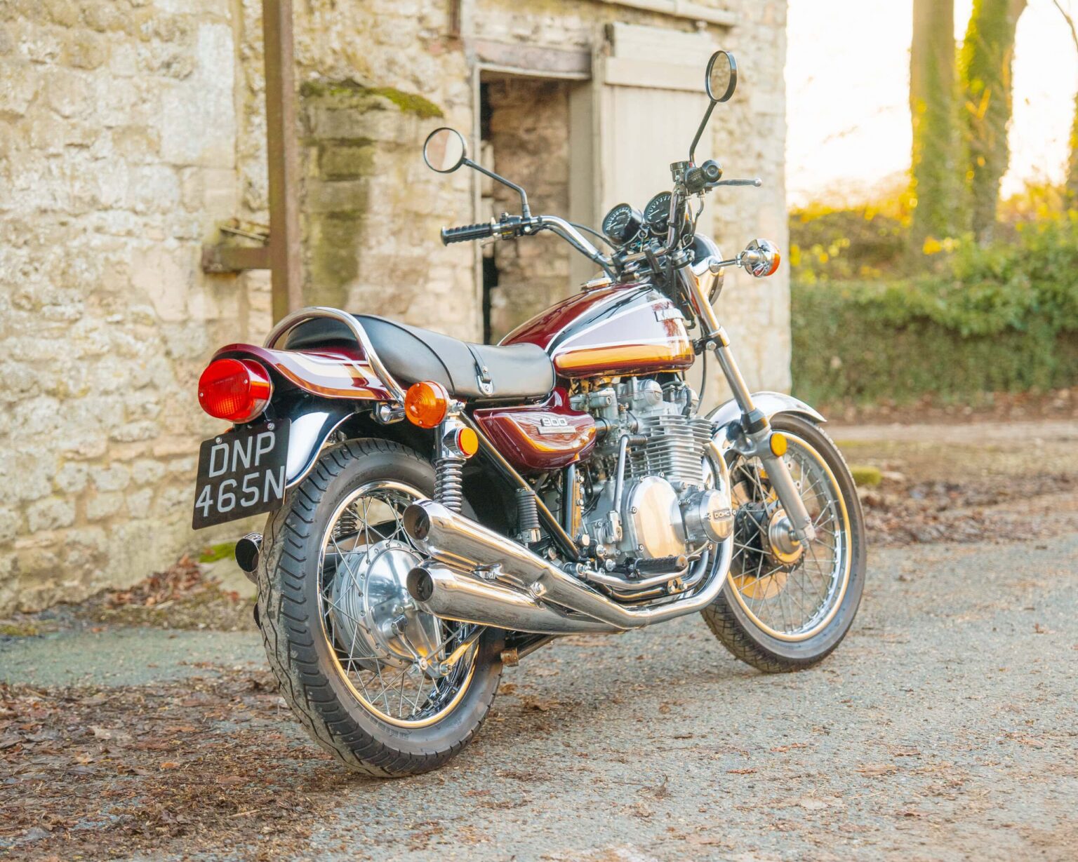 High-resolution vintage motorcycle parked outdoors.