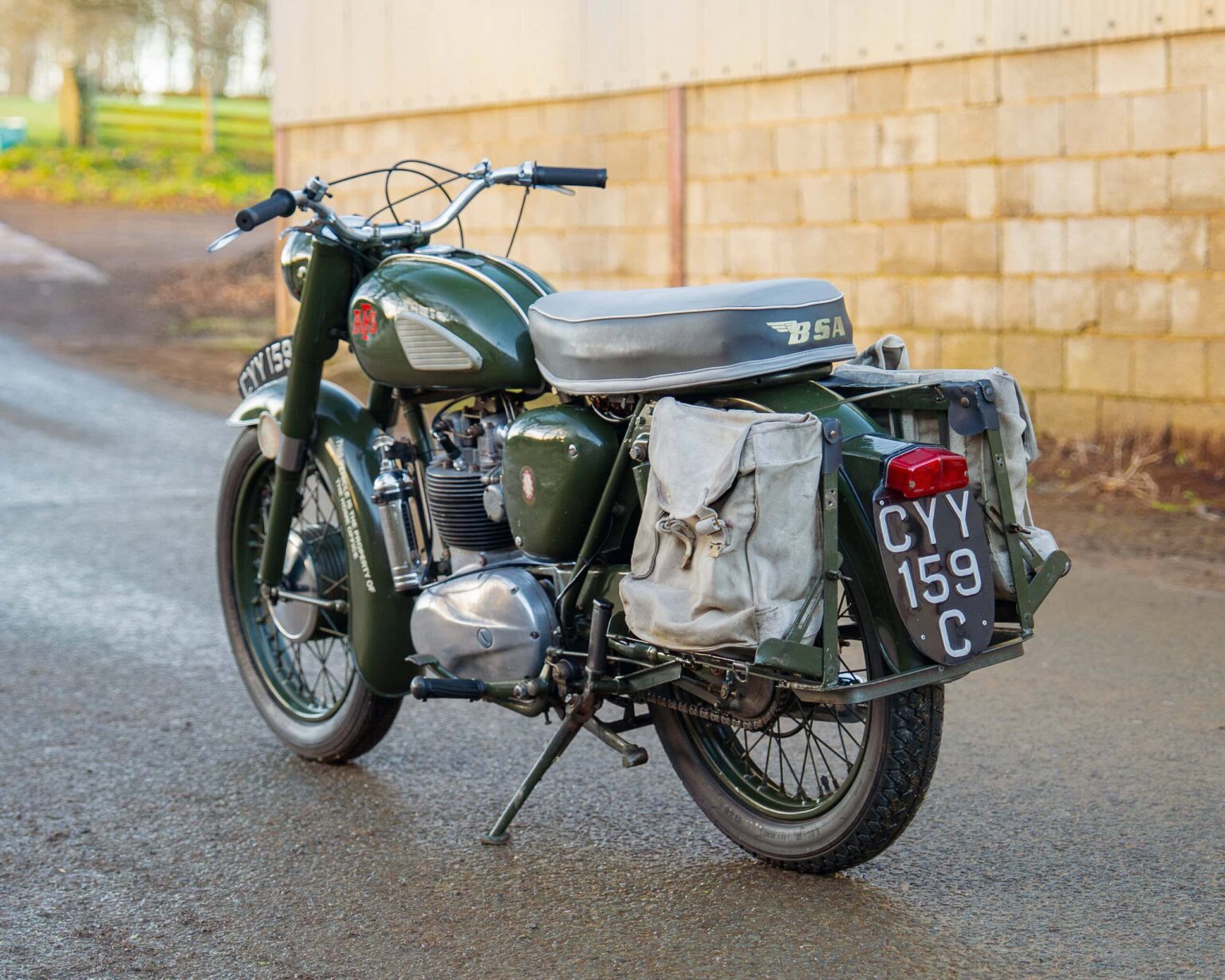 Vintage motorcycle with sidecar for classic competitions.