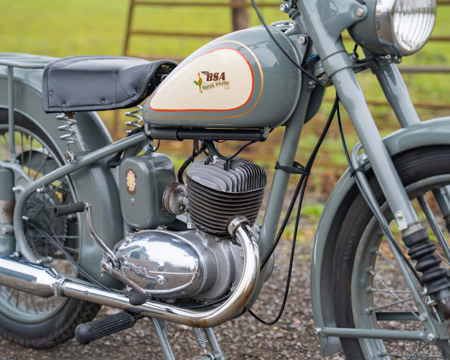 Vintage motorcycle with BSA logo and retro design.