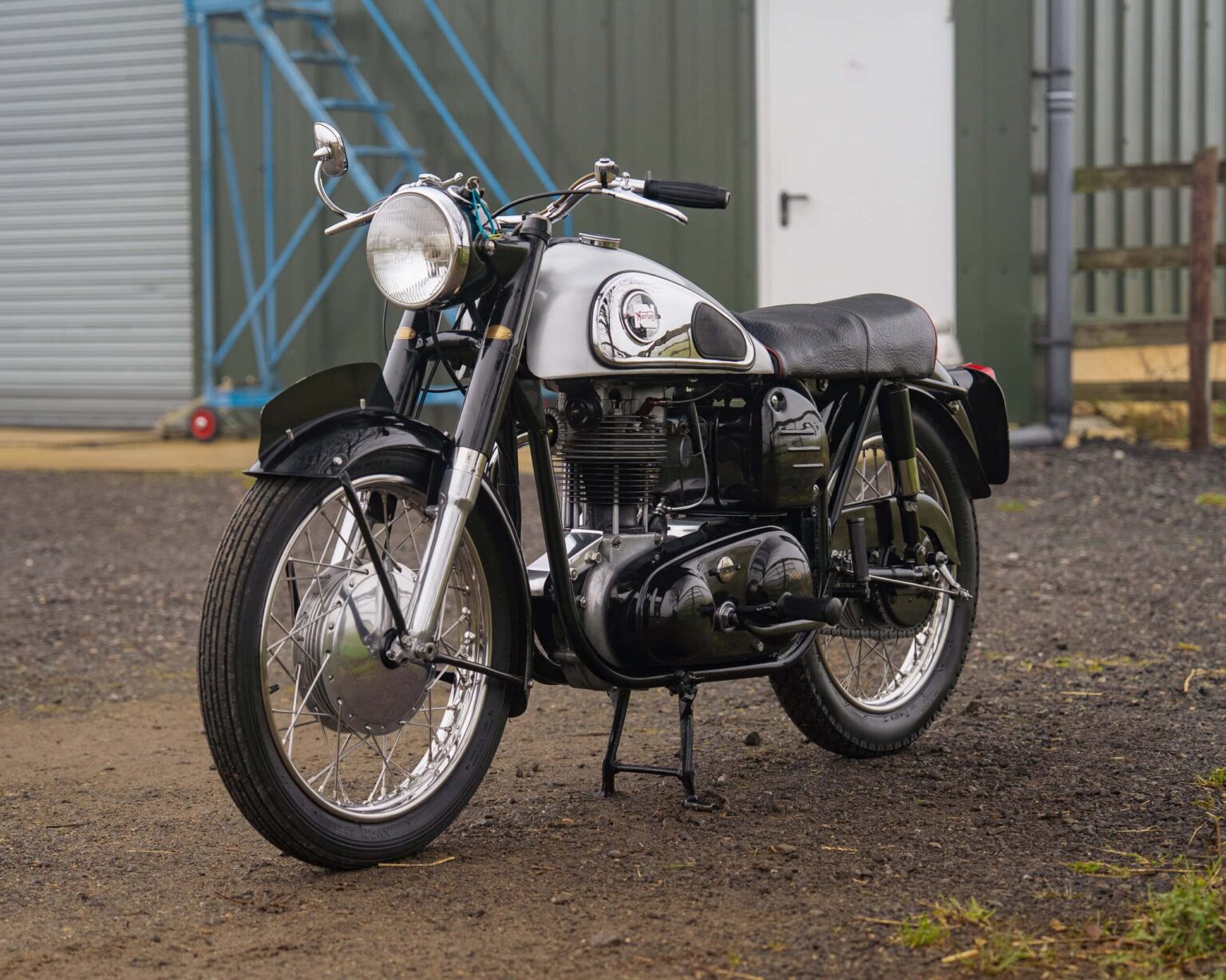 Vintage motorcycle ready for classic racing events.