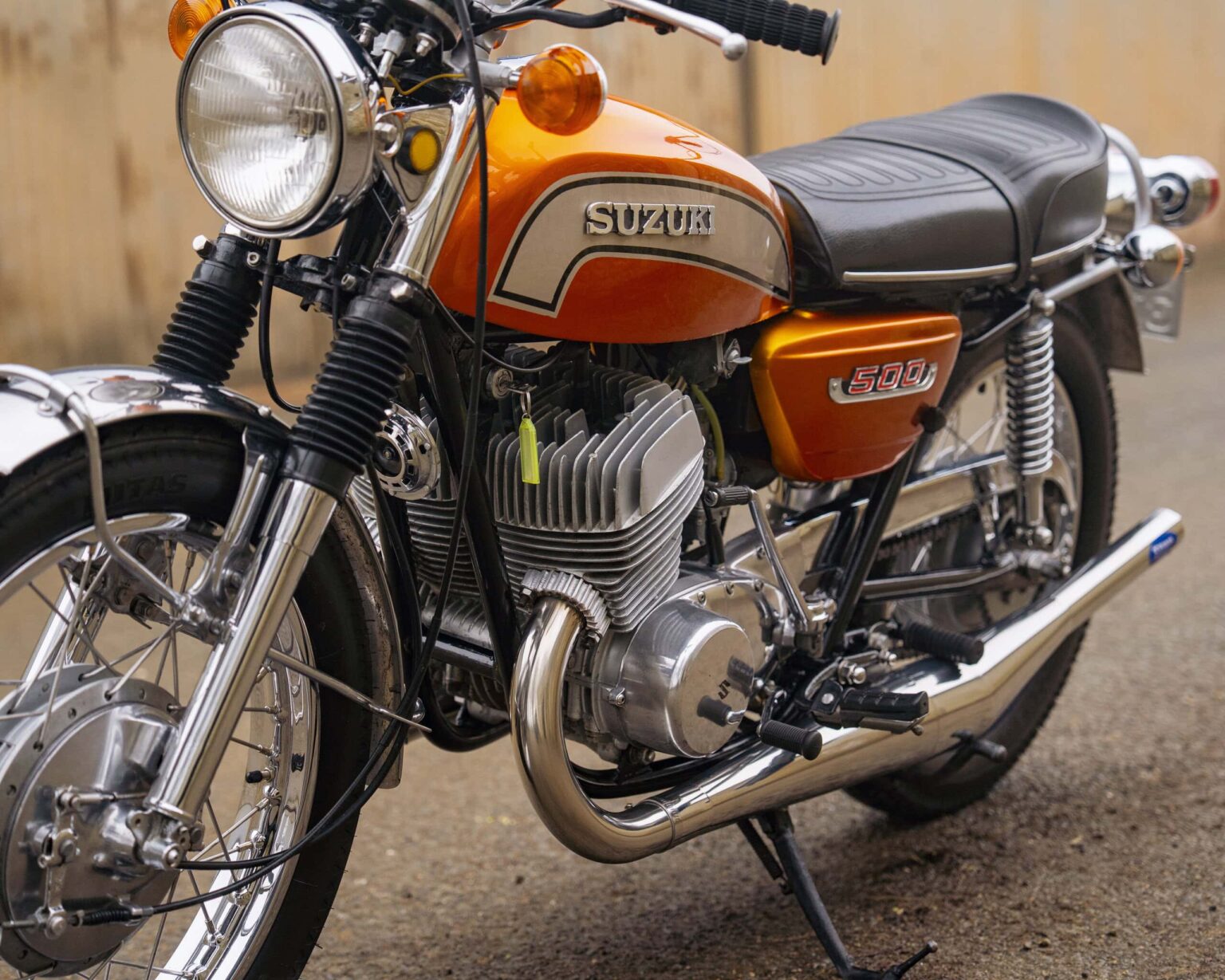 Suzuki 500 motorcycle for vintage racing and collection.