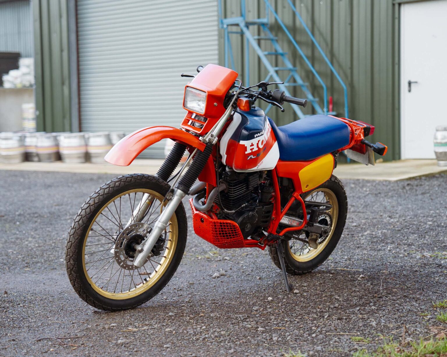 Vintage Honda off-road motorcycle for classic competition events.