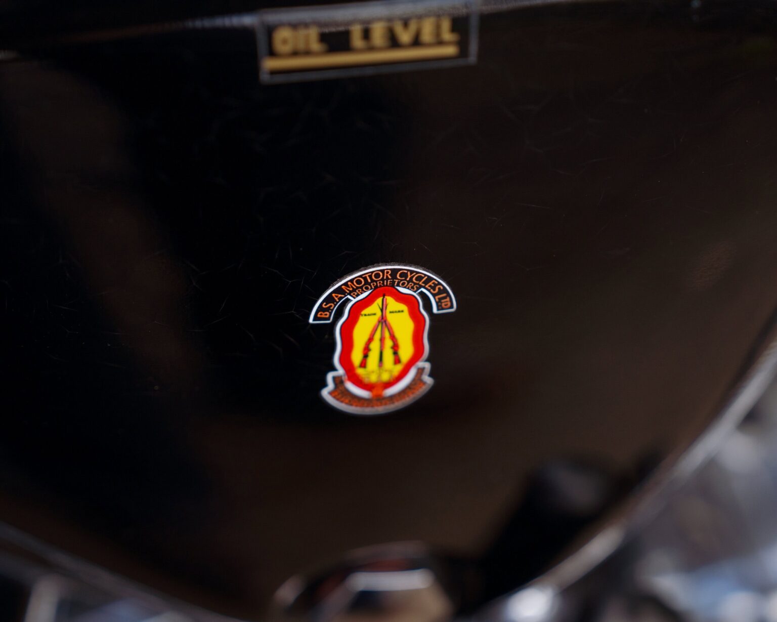 Oil level indicator with BSA Motorcycles logo.